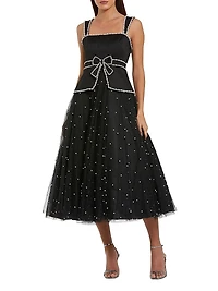 Imitation Pearl-Embellished Tulle Cocktail Dress