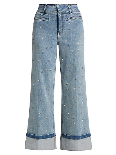 Raquel Crystal Stud High-Rise Wide-Leg Jeans