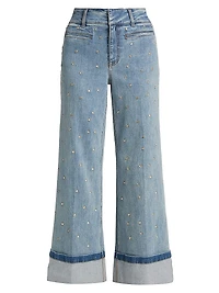 Raquel Crystal Stud High-Rise Wide-Leg Jeans