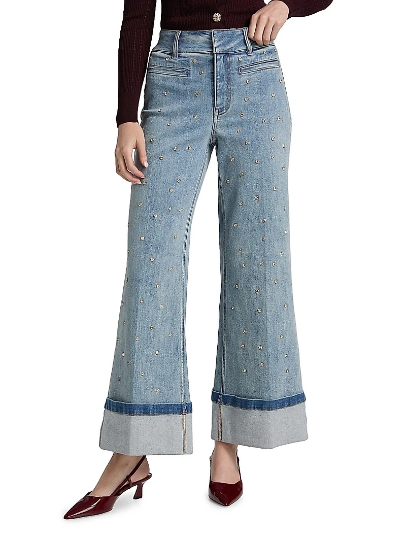 Raquel Crystal Stud High-Rise Wide-Leg Jeans