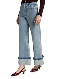 Raquel Crystal Stud High-Rise Wide-Leg Jeans