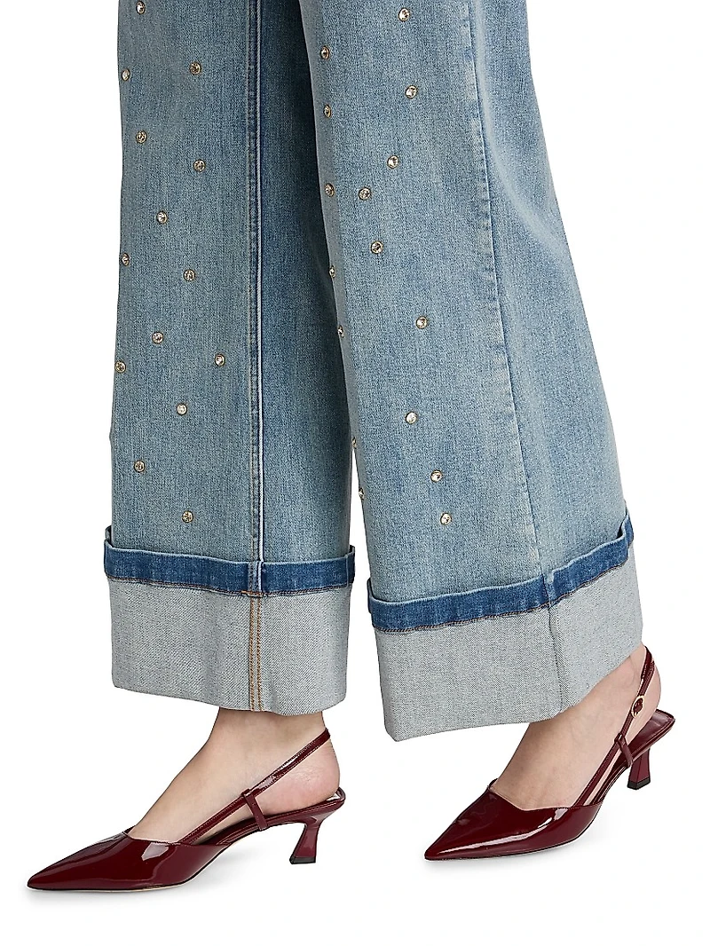 Raquel Crystal Stud High-Rise Wide-Leg Jeans
