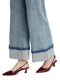 Raquel Crystal Stud High-Rise Wide-Leg Jeans