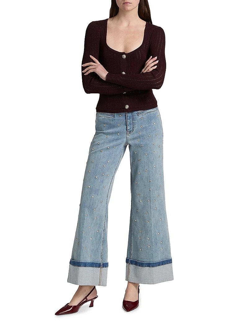 Raquel Crystal Stud High-Rise Wide-Leg Jeans