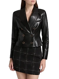 Aytul Faux Leather Blazer