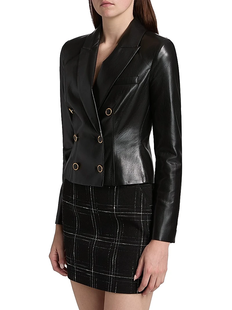 Aytul Faux Leather Blazer