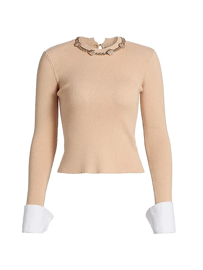 Lieber Contrast-Cuff Ribbed Sweater