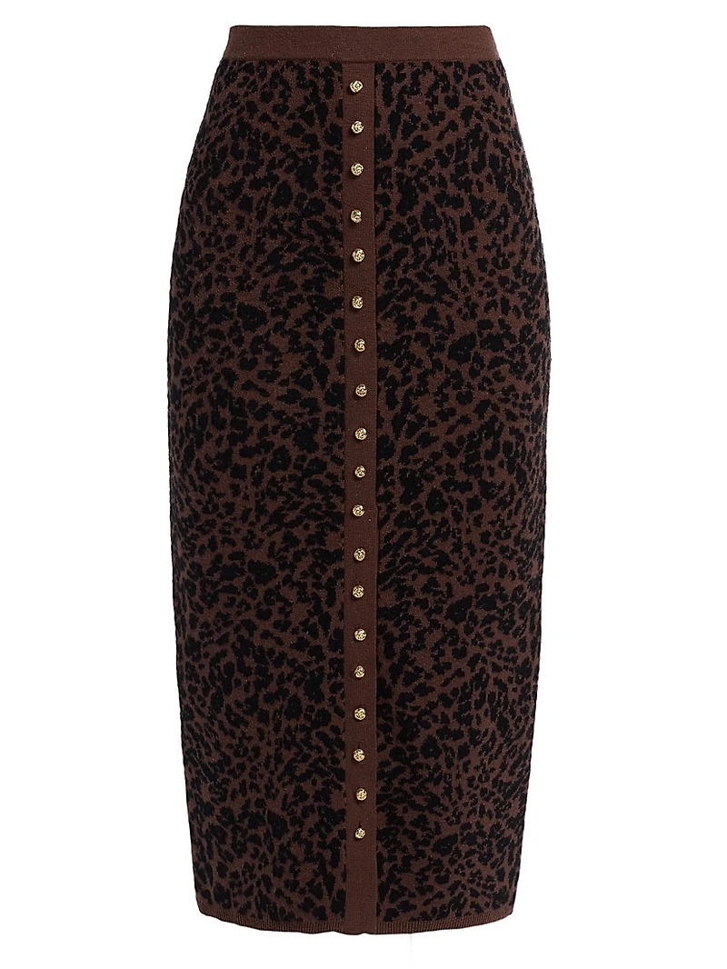Primrose Leopard Jacquard Knit Midi-Skirt