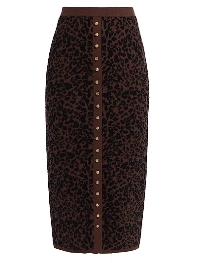 Primrose Leopard Jacquard Knit Midi-Skirt