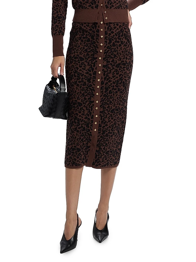 Primrose Leopard Jacquard Knit Midi-Skirt