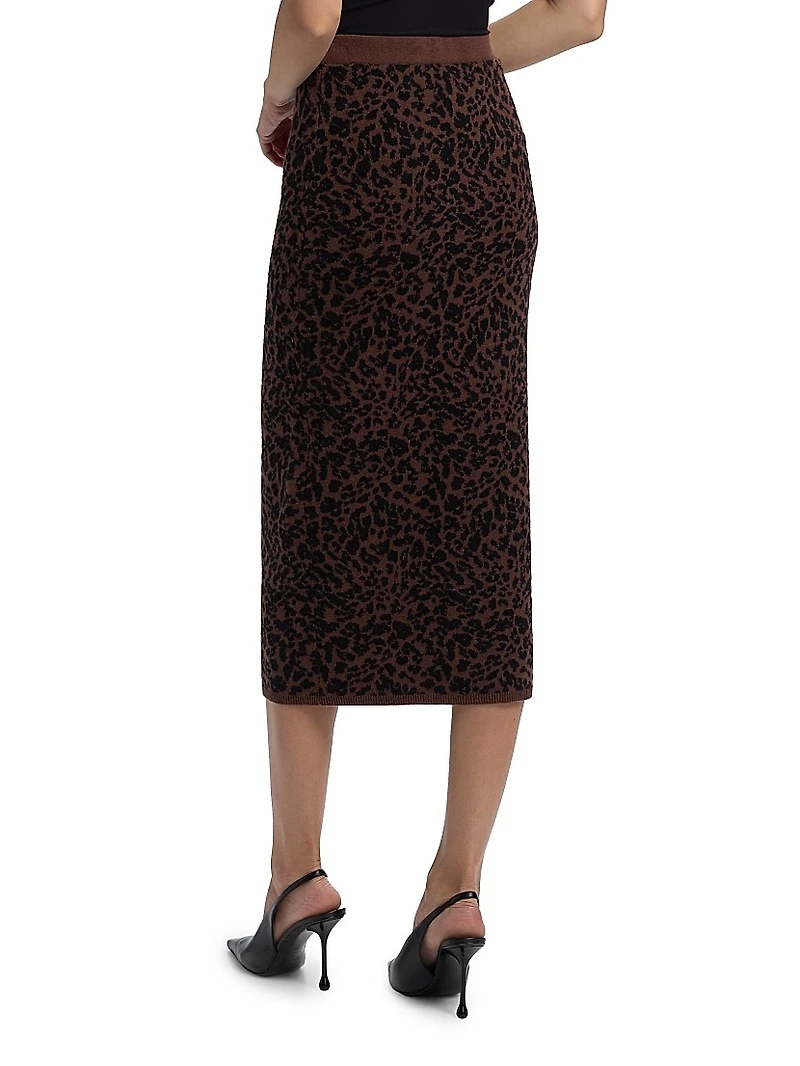 Primrose Leopard Jacquard Knit Midi-Skirt