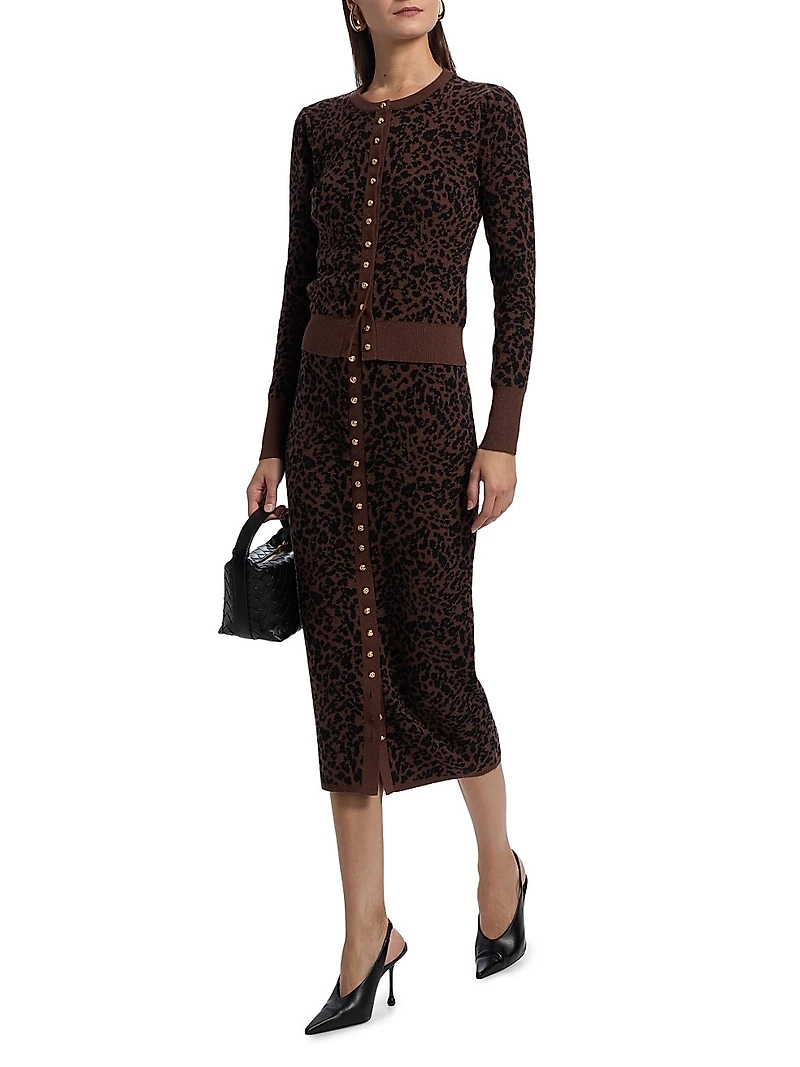 Primrose Leopard Jacquard Knit Midi-Skirt