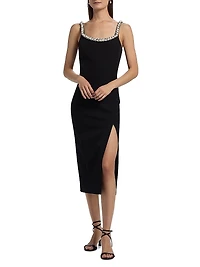 Prague Faux-Pearl-Embellished Stretch-Crepe Midi-Dress