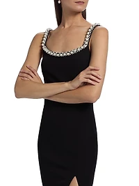 Prague Faux-Pearl-Embellished Stretch-Crepe Midi-Dress