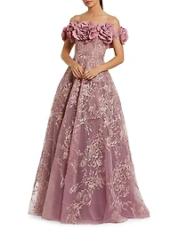 Sequin-Embroidered Off-The-Shoulder A-Line Gown