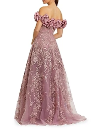 Sequin-Embroidered Off-The-Shoulder A-Line Gown