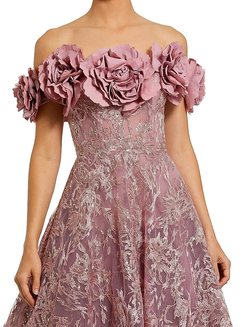 Sequin-Embroidered Off-The-Shoulder A-Line Gown