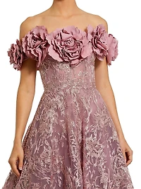 Sequin-Embroidered Off-The-Shoulder A-Line Gown