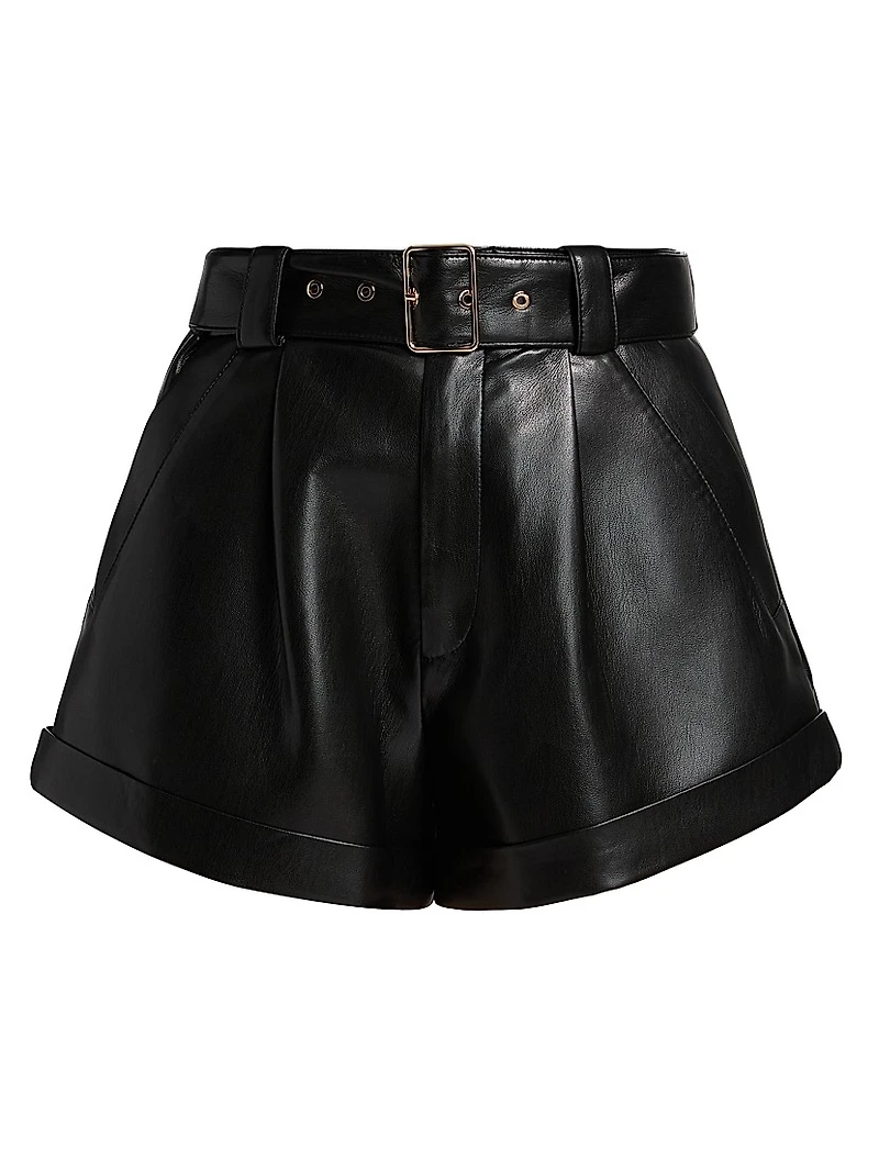 Joyce Belted Faux-Leather Shorts
