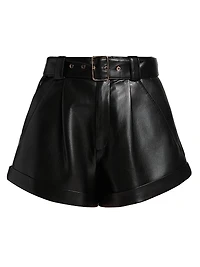 Joyce Belted Faux-Leather Shorts