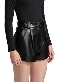 Joyce Belted Faux-Leather Shorts