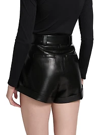 Joyce Belted Faux-Leather Shorts