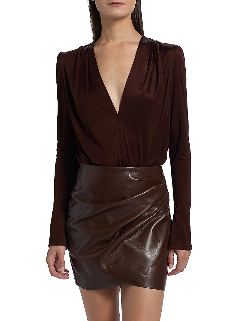 Elio Sheen Plunging V-Neck Bodysuit