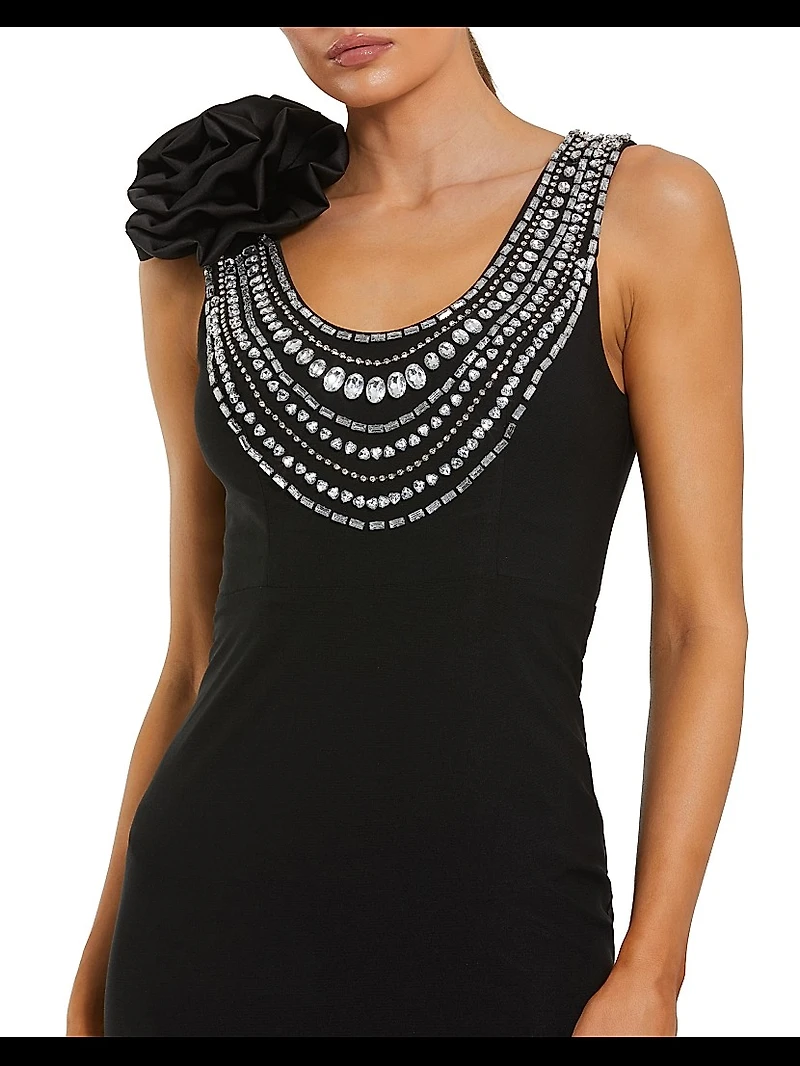 Beaded Scoopneck Column Gown
