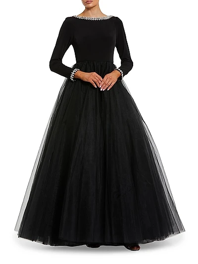 Crystal-Embellished Tulle Gown
