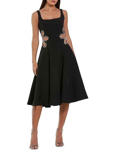 Crystal-Embellished Cut-Out Crepe Cocktail Dress