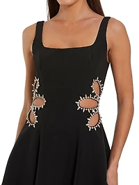 Crystal-Embellished Cut-Out Crepe Cocktail Dress