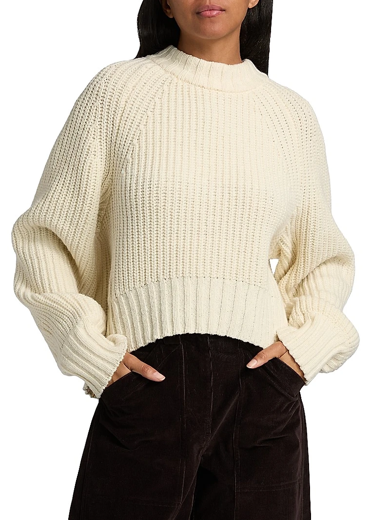 Wool-Blend Cropped Crewneck Sweater