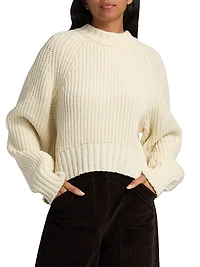 Wool-Blend Cropped Crewneck Sweater