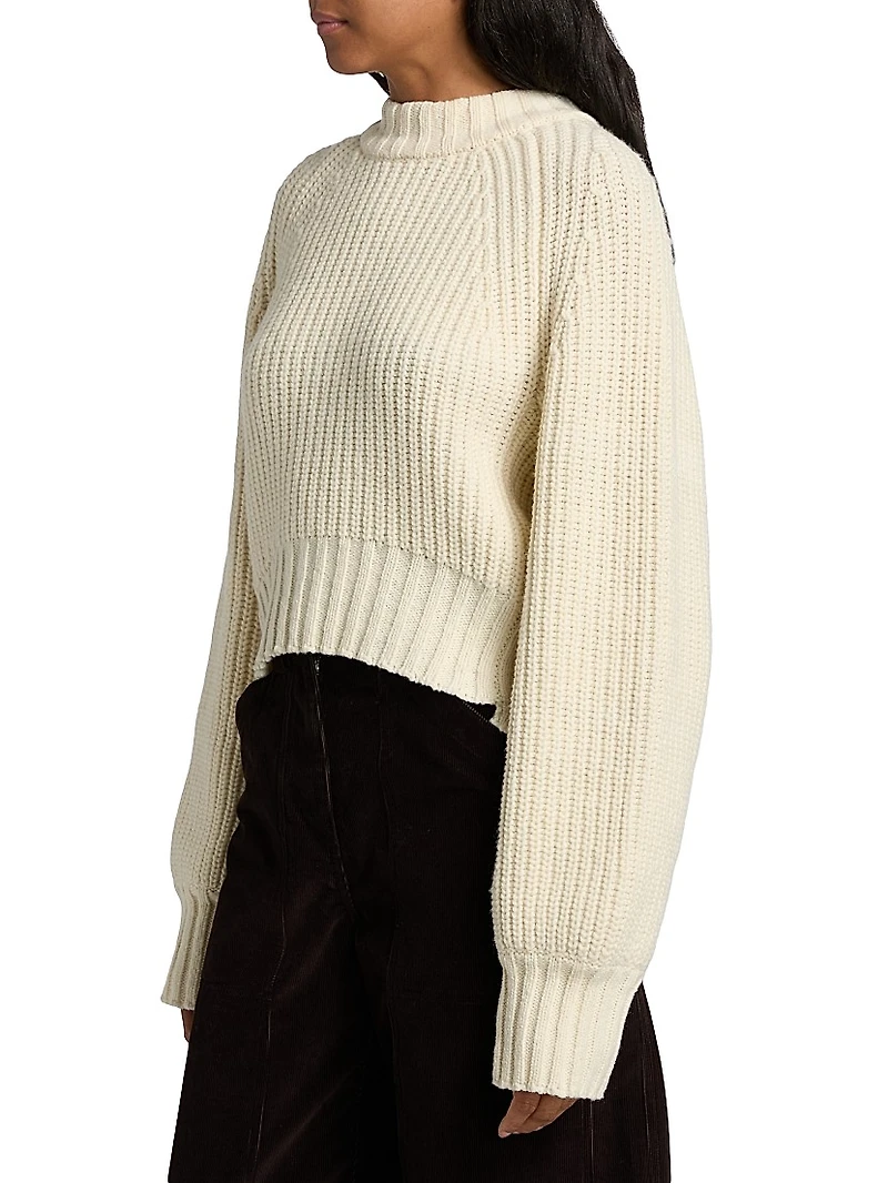 Wool-Blend Cropped Crewneck Sweater