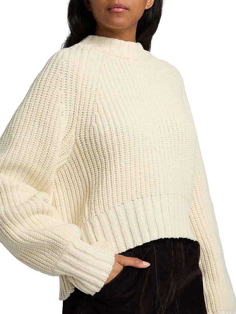 Wool-Blend Cropped Crewneck Sweater