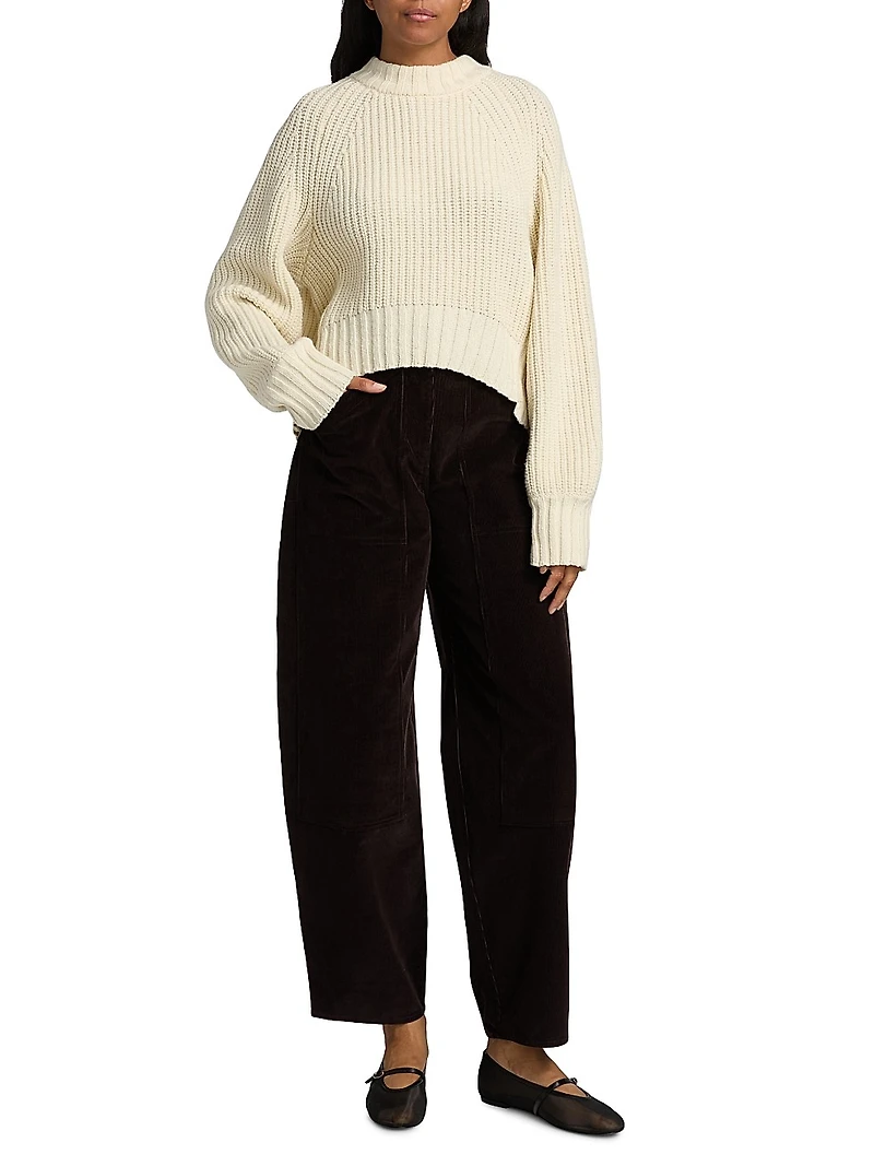 Wool-Blend Cropped Crewneck Sweater