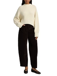 Wool-Blend Cropped Crewneck Sweater