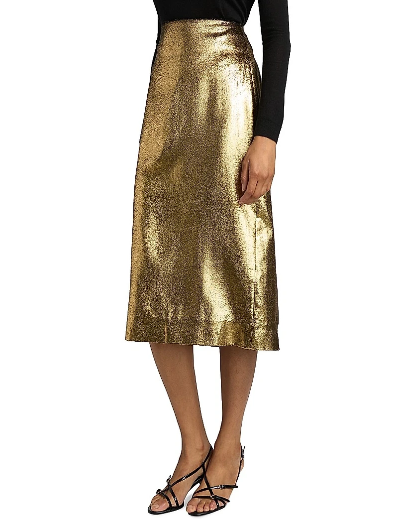 Metallic Velvet Midi-Skirt