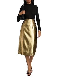 Metallic Velvet Midi-Skirt