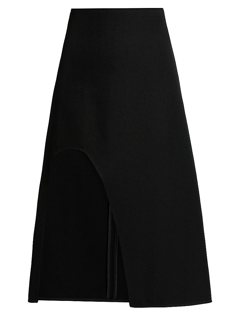 Keyhole Wool Midi-Skirt
