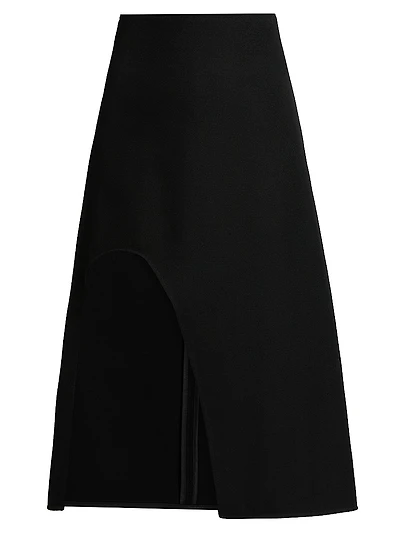 Keyhole Wool Midi-Skirt