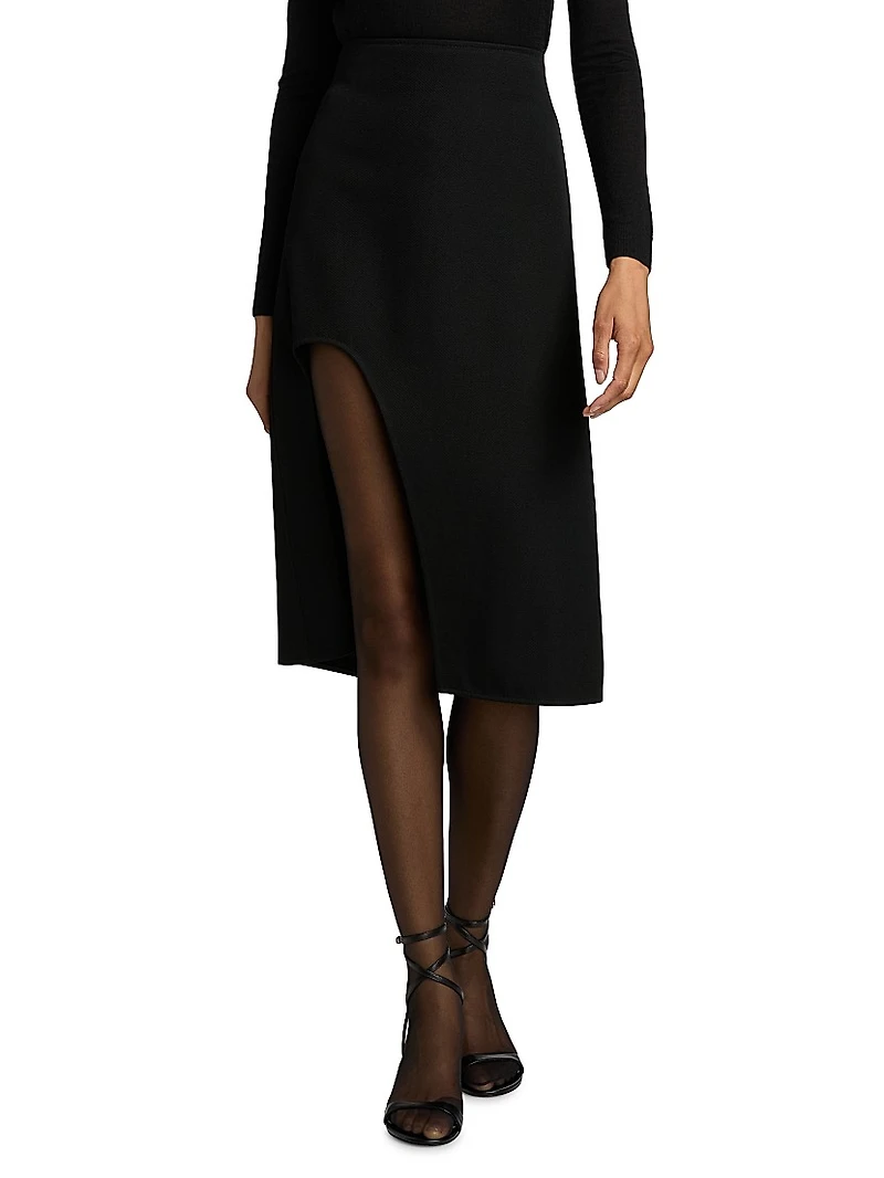 Keyhole Wool Midi-Skirt