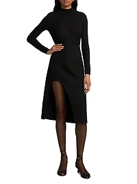 Keyhole Wool Midi-Skirt