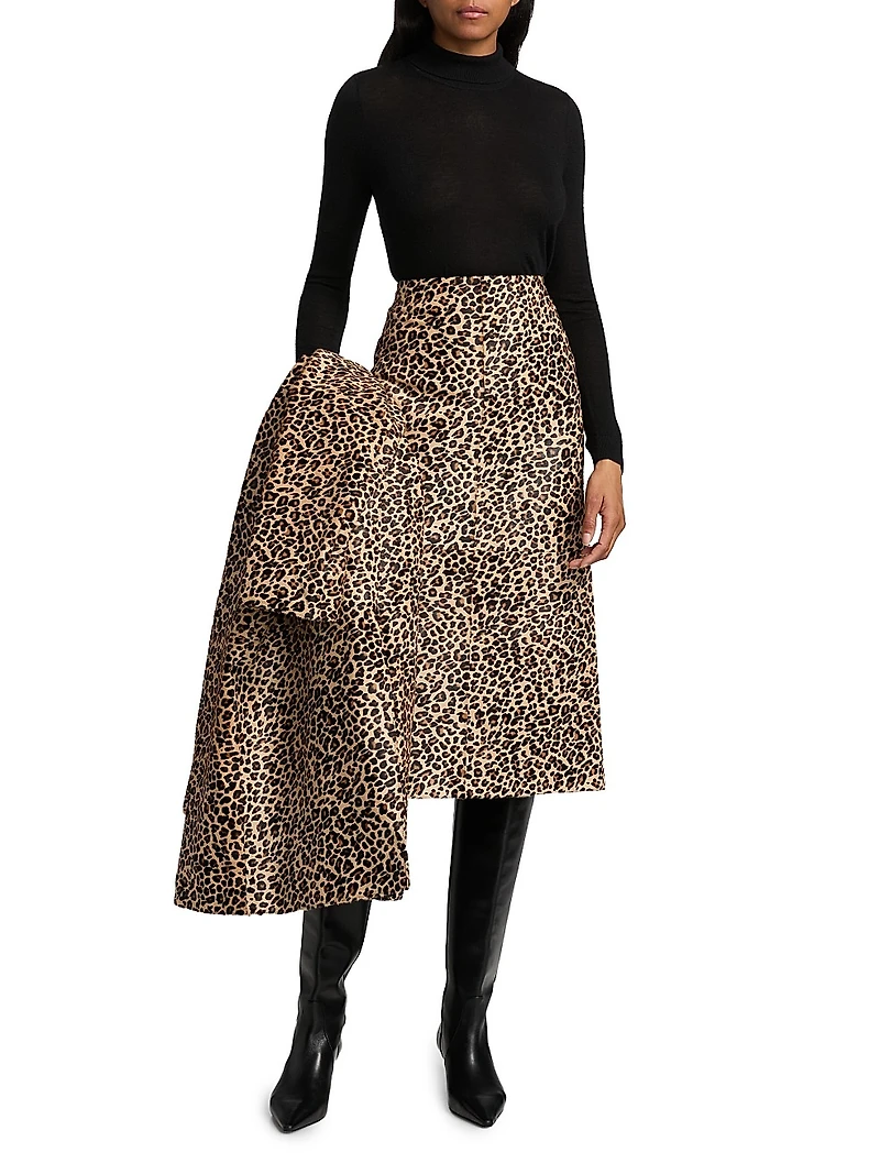 Cheetah Cow Hair Slip Midi-Skirt