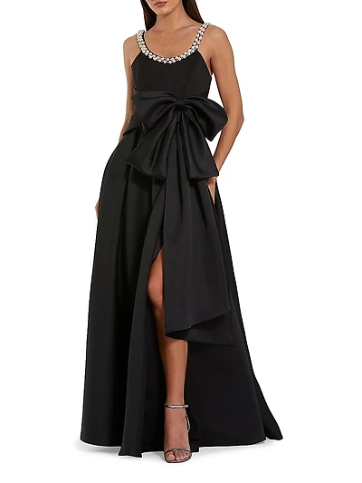Imitation Pearl- & Bow-Detailed Satin Gown
