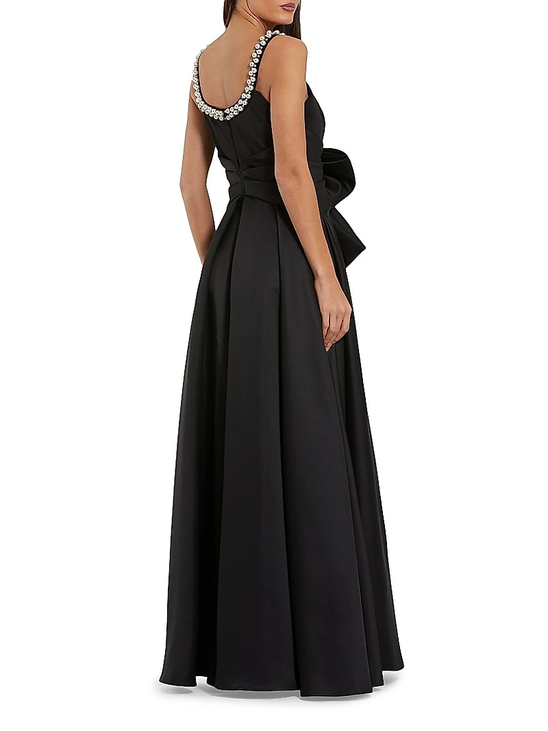 Imitation Pearl- & Bow-Detailed Satin Gown