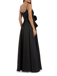 Imitation Pearl- & Bow-Detailed Satin Gown