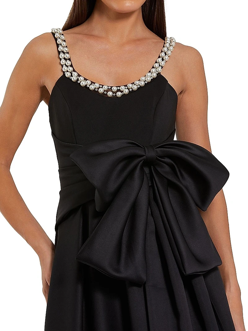 Imitation Pearl- & Bow-Detailed Satin Gown