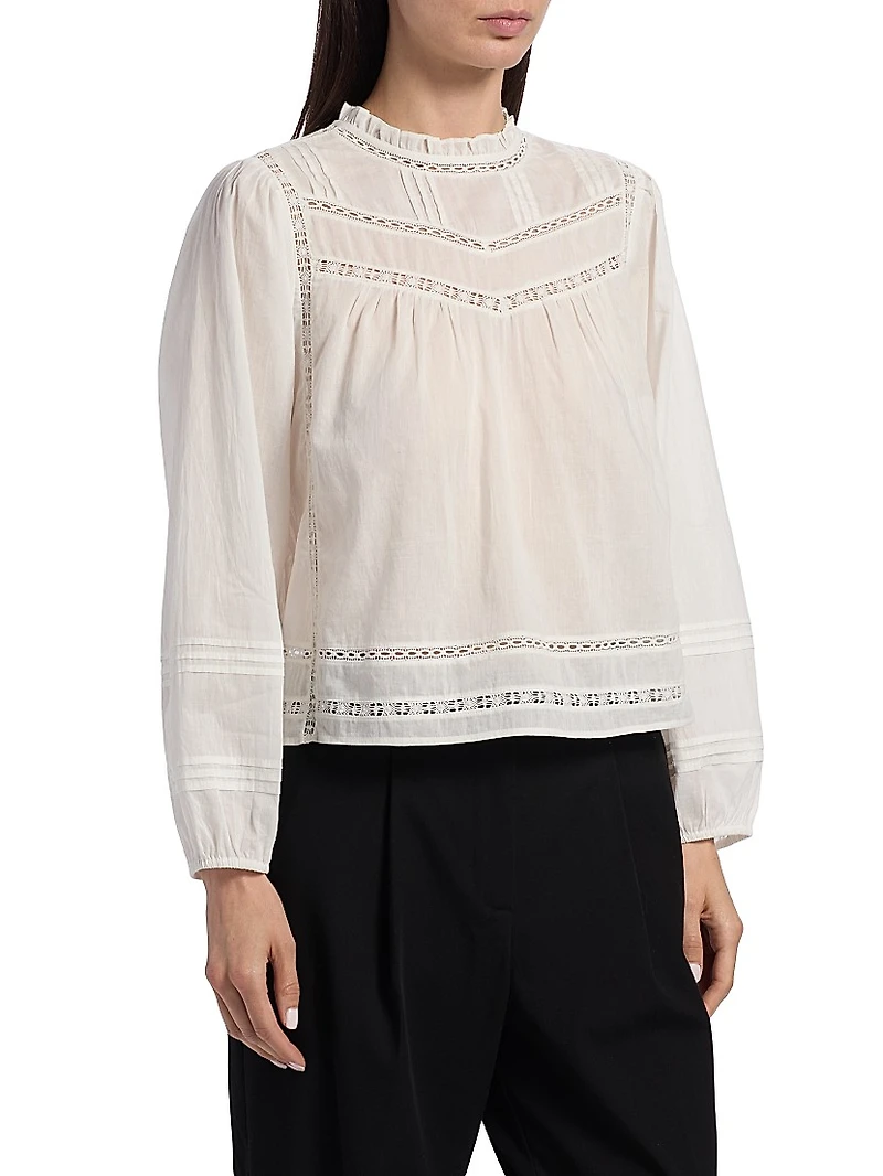Reyna Ruffled-Collar Cotton Top