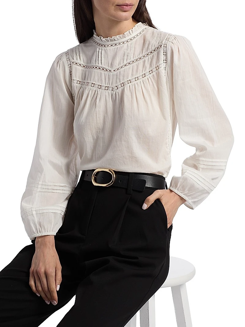 Reyna Ruffled-Collar Cotton Top